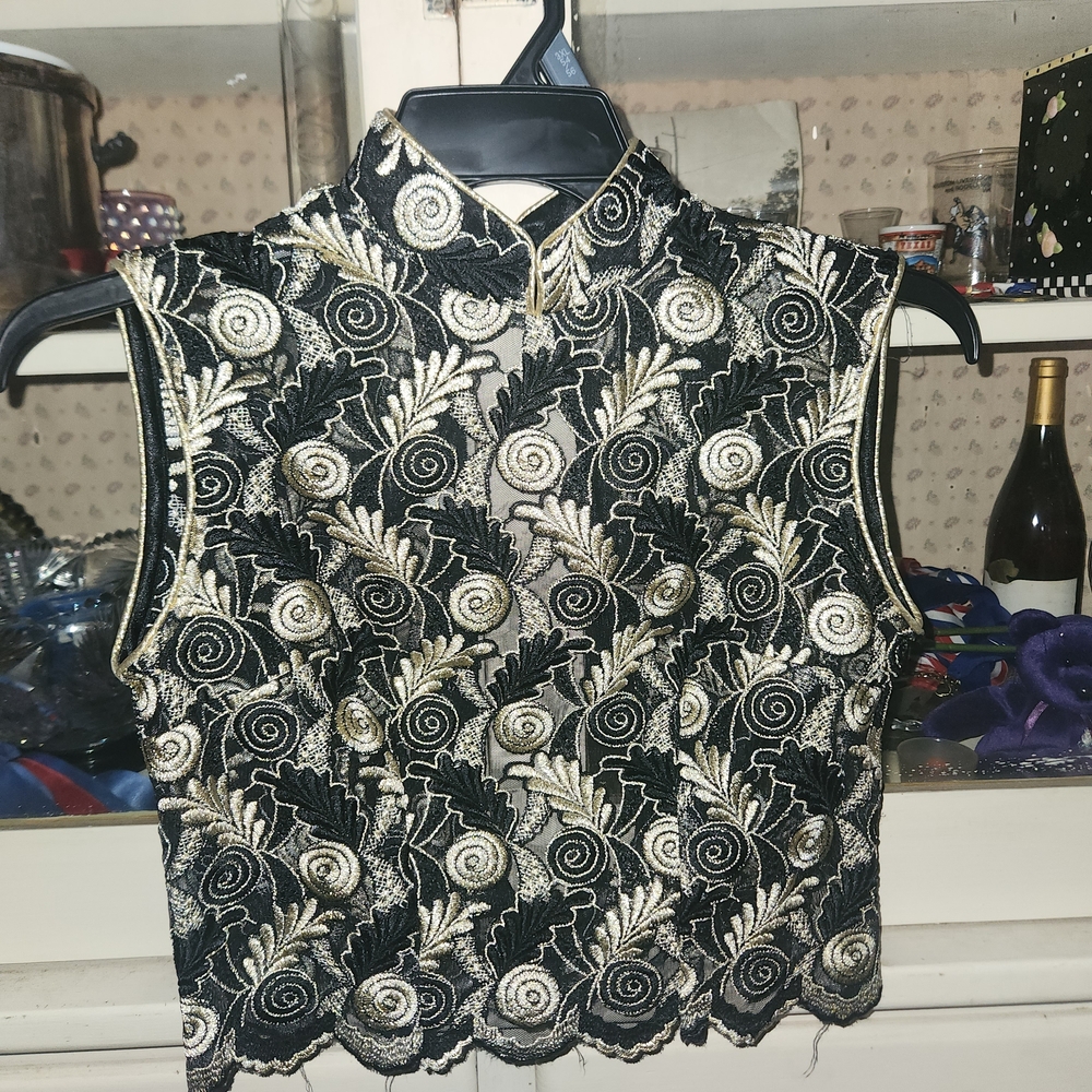 Chic Black and Gold Embroidered Women's Blouse - Picture 1 of 3